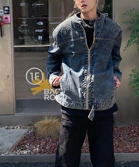 NO-COLLAR VINTAGE DENIM JACKET