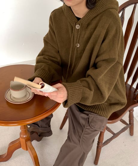 LOOSE KNIT RIBBED HOODIE  /3color
