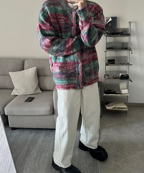 MOHAIR-LIKE STRIPED KNIT CARDIGAN /5color