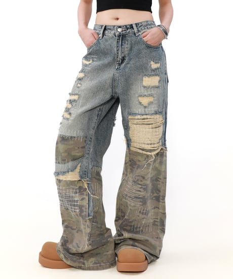 MILITARY DAMAGED LOOSE DENIM