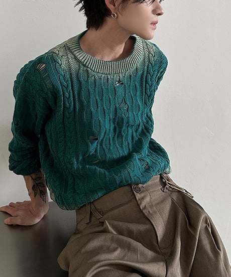 GRADIENT DISTRESSED KNIT /2color
