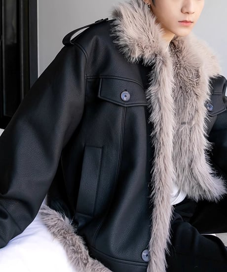 FAUX LEATHER FUR JACKET /2color