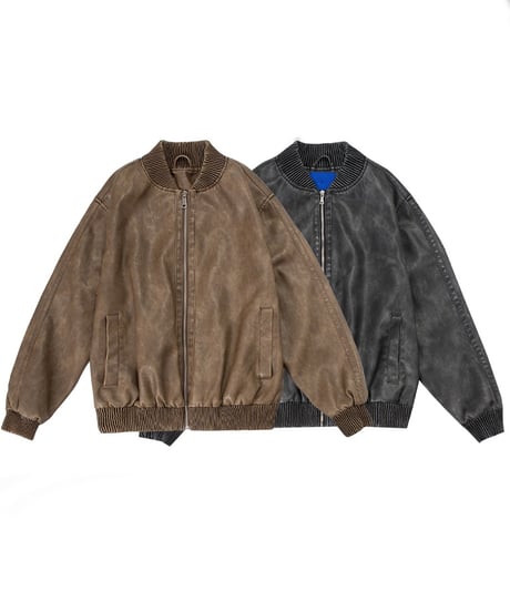 VINTAGE FAUX LEATHER JACKET  /2color