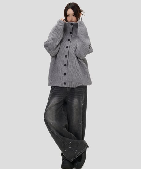 CHUNKY KNIT TURTLE CARDIGAN /3color