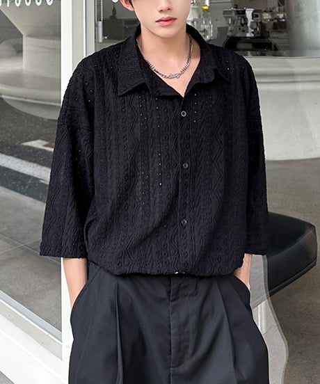 LOOSE EMBOSSED LACE SHIRT /2color