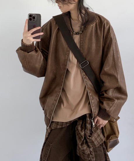 VINTAGE FAUX LEATHER JACKET  /2color