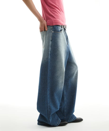 【即納】GRID WIDE DENIM PANTS