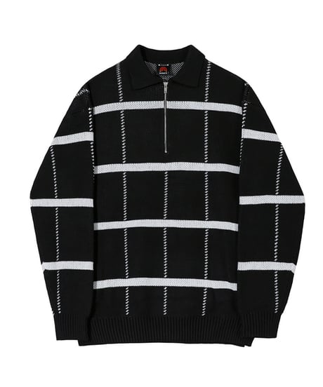 HALF-ZIP CHECK KNIT POLO /2color