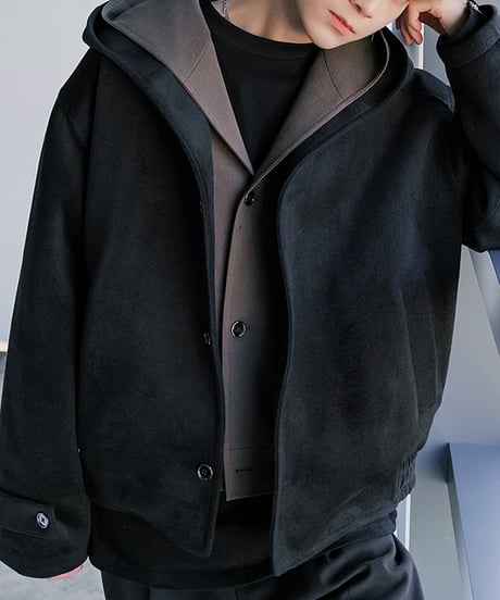 WOOL-MIX LAYERED SHORT COAT /2color