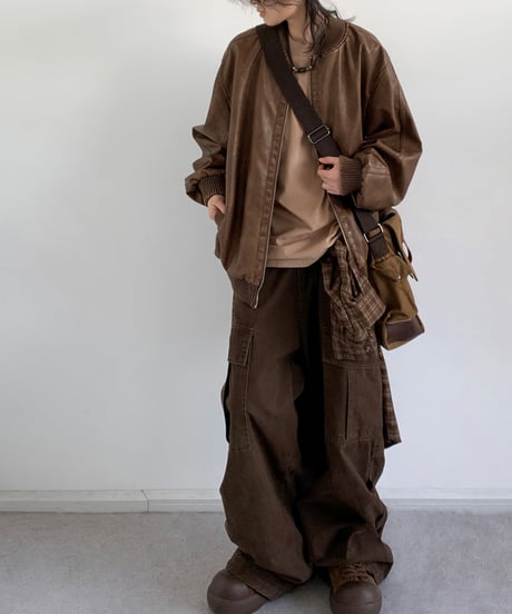 VINTAGE FAUX LEATHER JACKET  /2color
