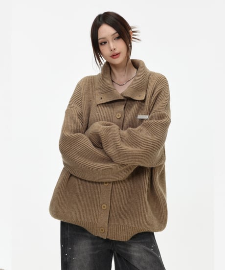 CHUNKY KNIT TURTLE CARDIGAN /3color