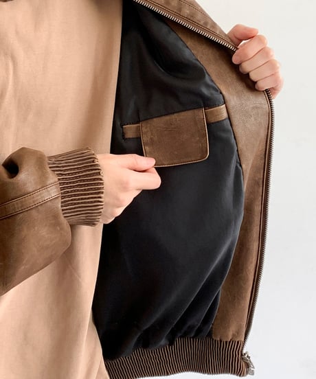 VINTAGE FAUX LEATHER JACKET  /2color