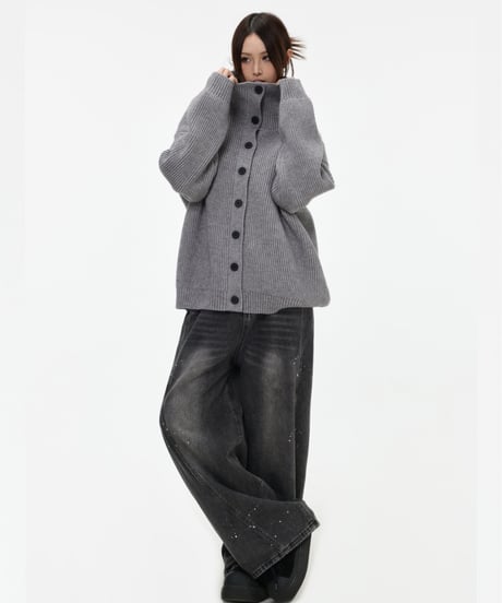 CHUNKY KNIT TURTLE CARDIGAN /3color