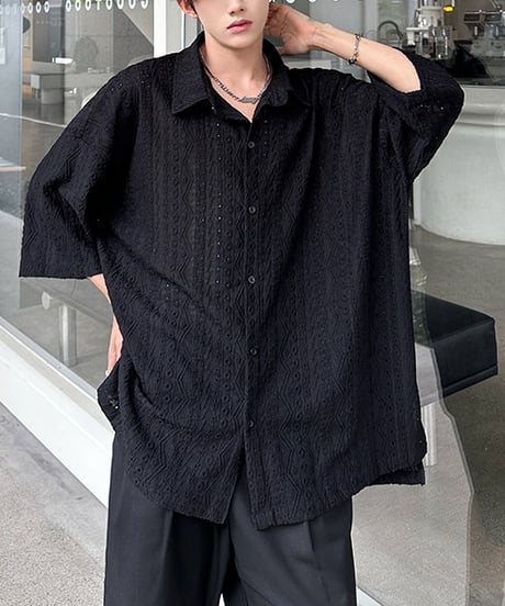 LOOSE EMBOSSED LACE SHIRT /2color