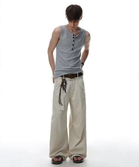 LUXRIB HENLEY SLEEVELESS /3color