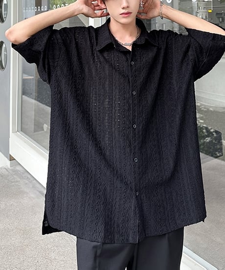LOOSE EMBOSSED LACE SHIRT /2color