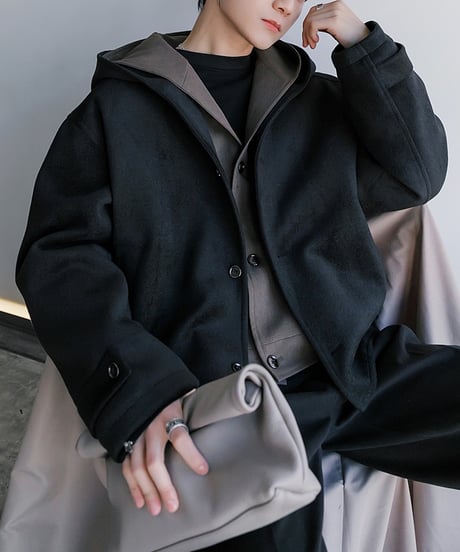WOOL-MIX LAYERED SHORT COAT /2color