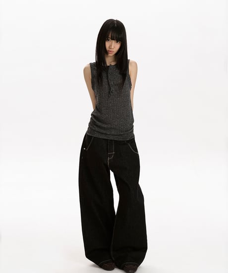 LUXRIB HENLEY SLEEVELESS /3color