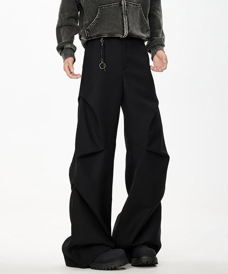 PLEATED WIDE PARACHUTE PANTS /2color