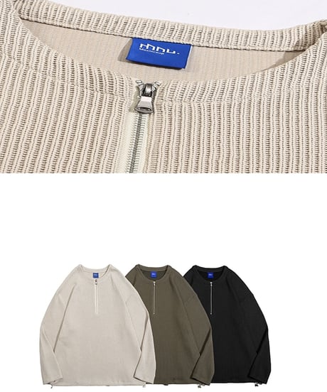 ROUND NECK HALF ZIP KNIT /3color