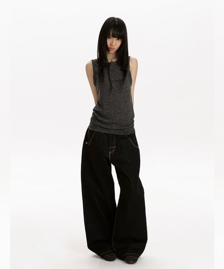 LUXRIB HENLEY SLEEVELESS /3color