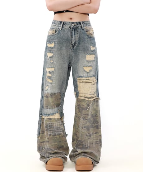 MILITARY DAMAGED LOOSE DENIM