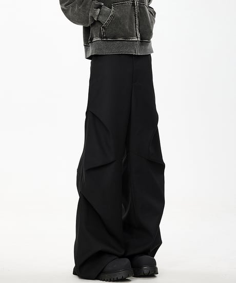 PLEATED WIDE PARACHUTE PANTS /2color