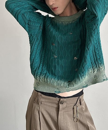 GRADIENT DISTRESSED KNIT /2color