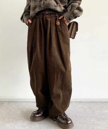 CORDUROY WIDE TUCK PANTS /2color