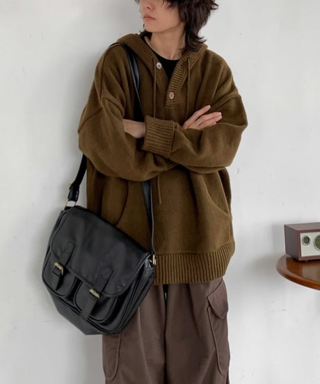 LOOSE KNIT RIBBED HOODIE  /3color