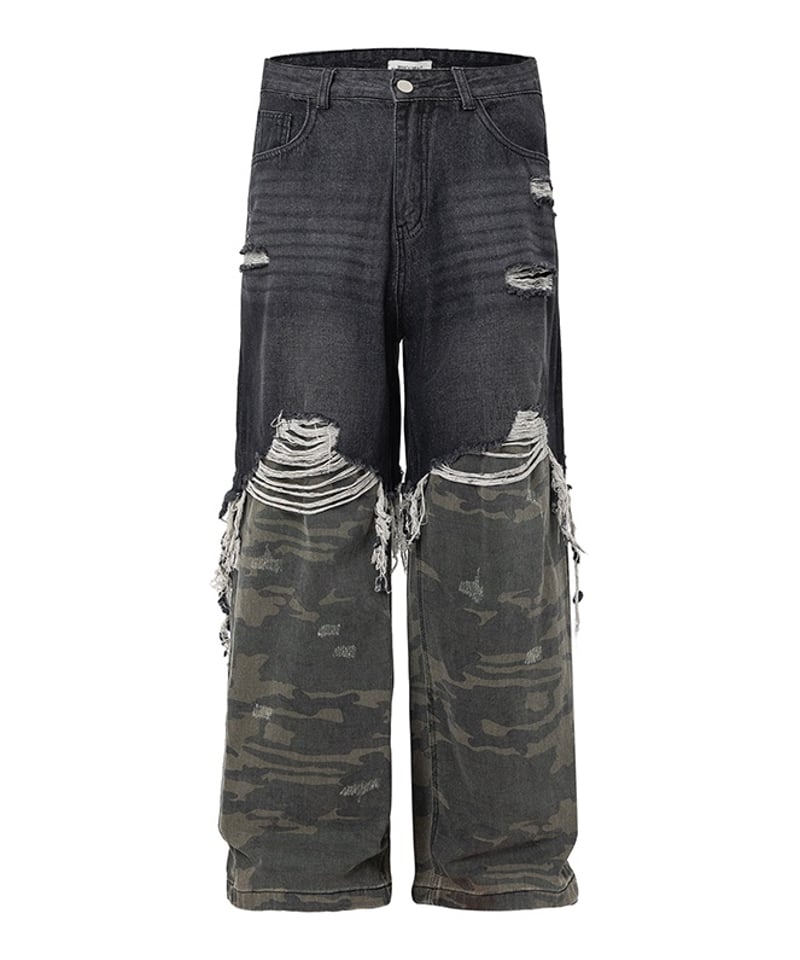 コラボ‼️穴あき染めデニムタグカモフラ　No.667 Chikashitsu +（チカシツプラス）の「ストリートファッション