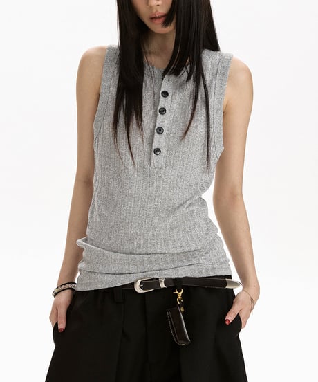 LUXRIB HENLEY SLEEVELESS /3color