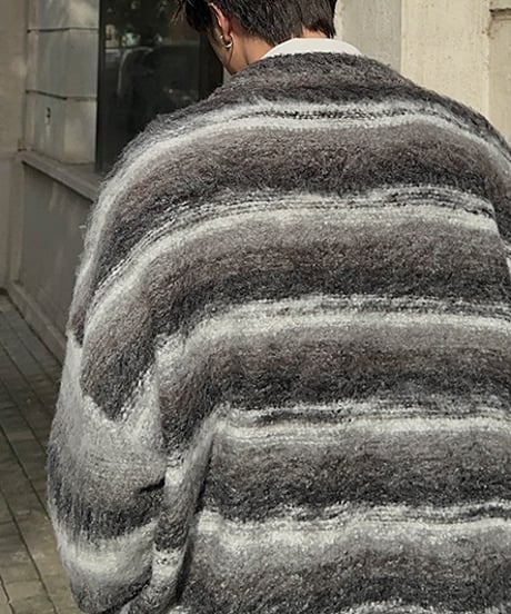 MOHAIR-LIKE STRIPED KNIT CARDIGAN /5color