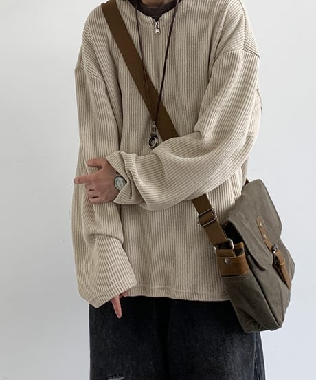 ROUND NECK HALF ZIP KNIT /3color