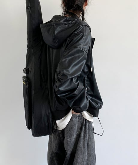 FAUX LEATHER HOODED BLOUSON