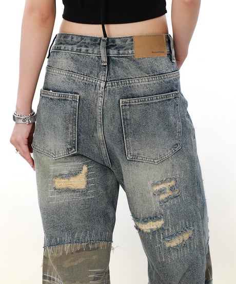MILITARY DAMAGED LOOSE DENIM