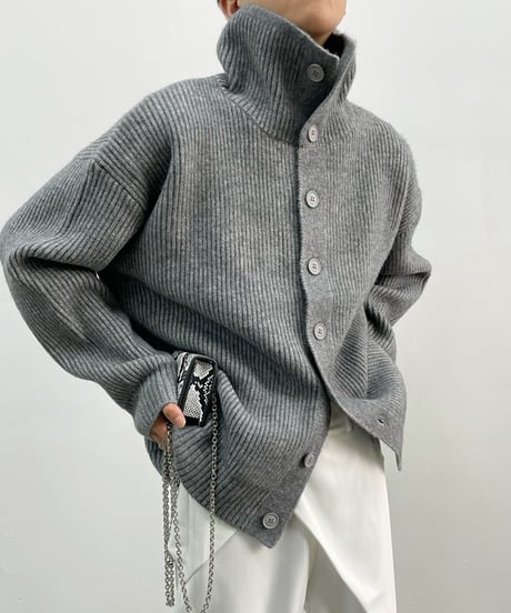 HIGH-COLLAR KNIT CARDIGAN /3color