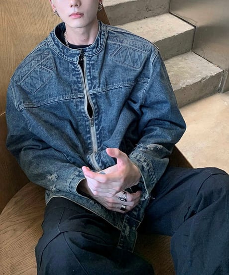 NO-COLLAR VINTAGE DENIM JACKET