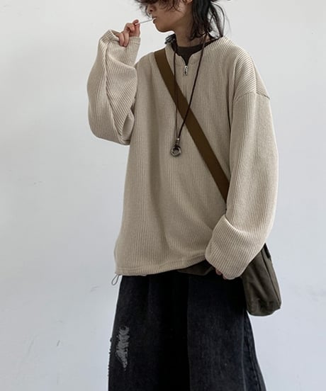 ROUND NECK HALF ZIP KNIT /3color