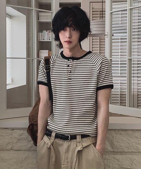 CLASSICBORDER HENLEY TEE /2color