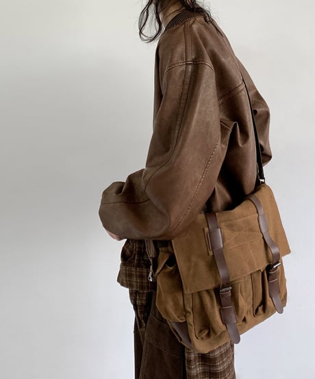 VINTAGE FAUX LEATHER JACKET  /2color