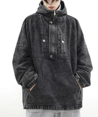 VINTAGE WASH HALF-ZIP DENIM HOODIE