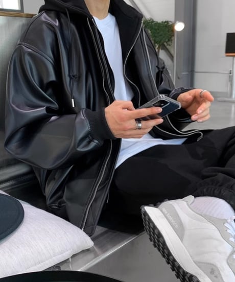 FAUX LEATHER HOODED BLOUSON