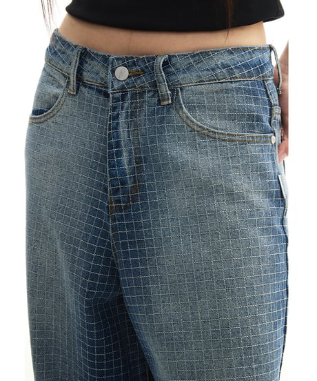 【即納】GRID WIDE DENIM PANTS