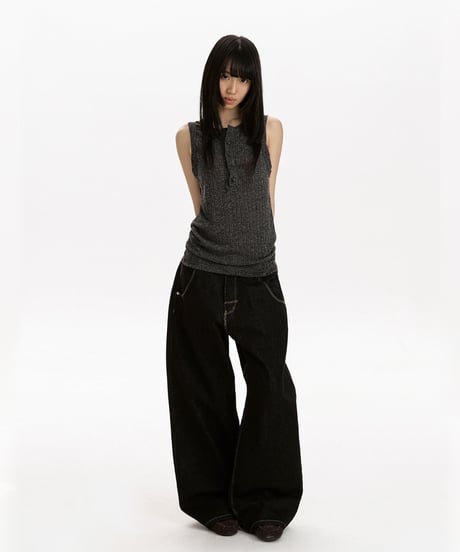 LUXRIB HENLEY SLEEVELESS /3color