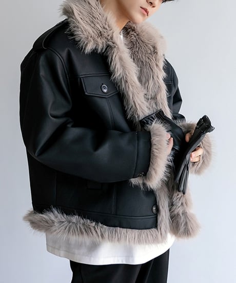 FAUX LEATHER FUR JACKET /2color
