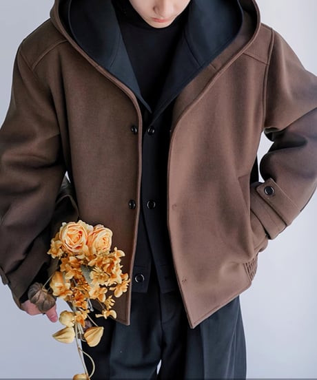 WOOL-MIX LAYERED SHORT COAT /2color