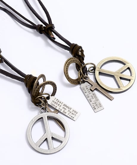 PEACE MARK LEATHER NECKLACE /2color