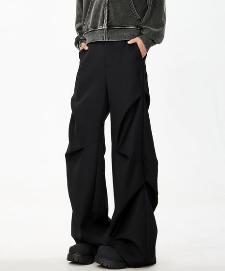 PLEATED WIDE PARACHUTE PANTS /2color