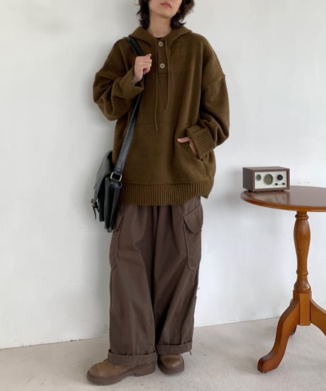 LOOSE KNIT RIBBED HOODIE  /3color